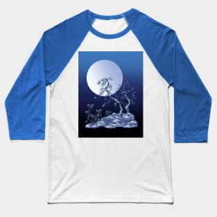 blue sumiE ink and watercolor japanese pine trees under a full moon Baseball T-Shirt